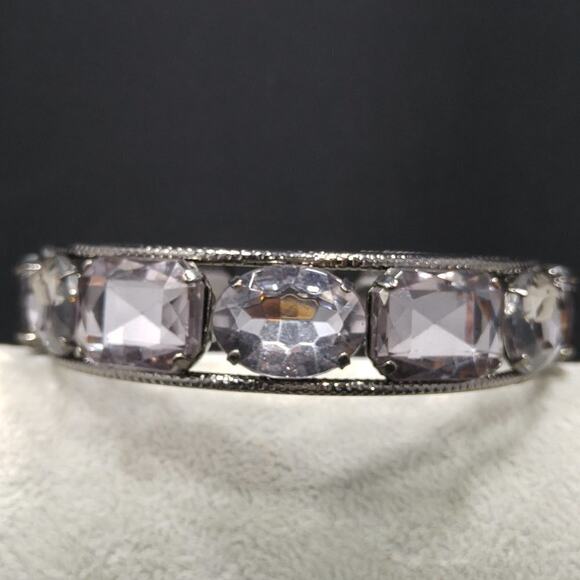 Large Rhinestone Bangle, Clear Rhinestones Hint of Lavender, Length 8 Inches - Picture 3 of 8